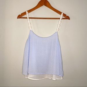 Double Layer White & Baby Blue Polka-Dot Flower Straps Top